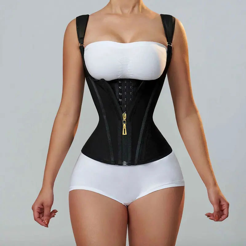 Flat lay image of the luxury waist cincher corset, highlighting its elegant design and firm control for shaping the waist.