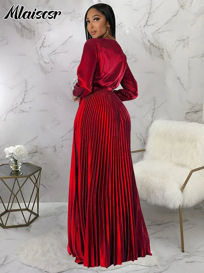 Back view of Mlaiscsr Women's Elegant V-Neck Dress, featuring a beautifully draped design and an empire waistline for a flattering fit.