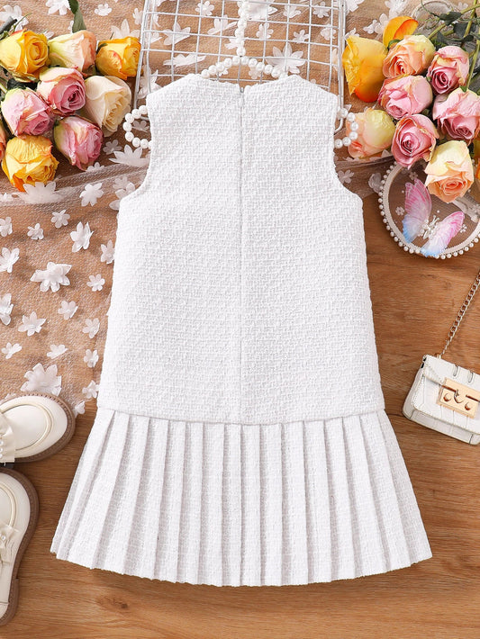 Elegant girls' Autumn Princess jumpsuit vest with pleated knee-length skirt, crafted from breathable polyester fabric, perfect for ages 4-6Y.