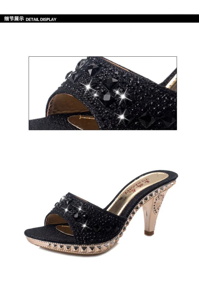 Fashion-forward open back sandals for women in shimmering gold and silver hues, designed for elegance and style at any event.