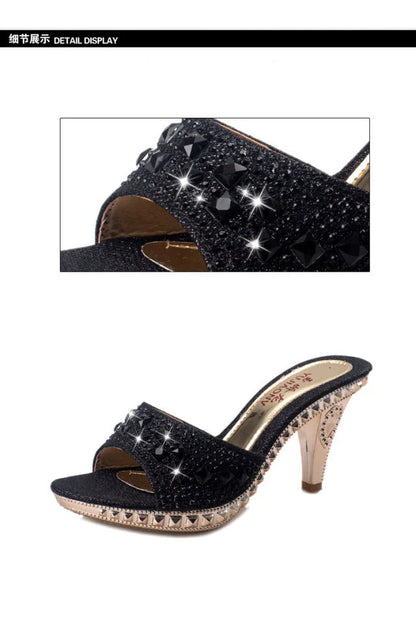 Fashion-forward open back sandals for women in shimmering gold and silver hues, designed for elegance and style at any event.