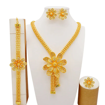 Beautiful arrangement of the gold colour earrings from the women’s bridal jewelry set, highlighting their elegant African-inspired design, perfect for special occasions.