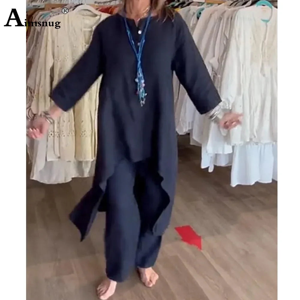 Chic wide leg pants from the Plus Size Women's Casual Linen Two Piece Set, highlighting a comfortable high waist and versatile styling options.