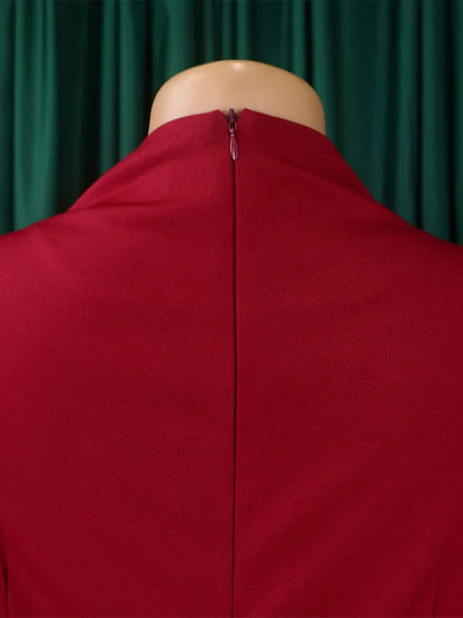 Wmstar Plus Size Women's Long Dress displayed in full length, featuring a flattering silhouette with half high collar and knee-length design.