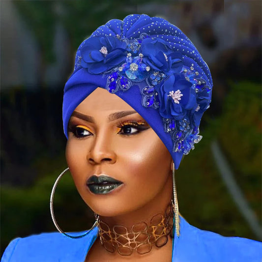 Elegant African turban cap adorned with sparkling rhinestone accents, perfect for stylish head wraps for women, fits head circumference of 56-58 cm.