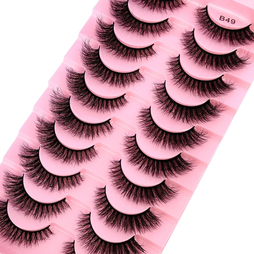 Beautifully arranged 3D faux mink lashes, highlighting the dramatic fluffiness and delicate wispy design, suitable for special occasions.