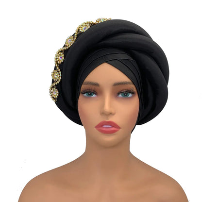 Luxury Gorgeous Twisted Braid Turban Cap in raw silk design, elegant head wrap for women, suitable for head circumference 56-58cm, perfect for sophisticated styling and special occasions.