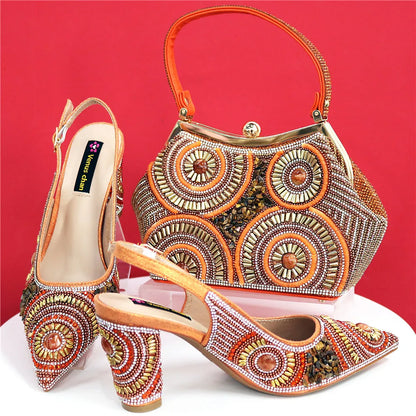 Glamorous Blue Pointed Toe Pumps with Crystal Details and a Stylish Handbag, Ideal for Elegant Evening Gatherings.