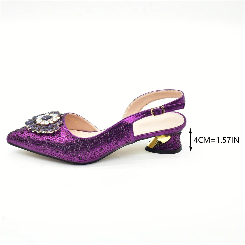 Elegant Italian women's rhinestone pumps in silver with matching bag set, ideal for weddings and parties, size 38-43.