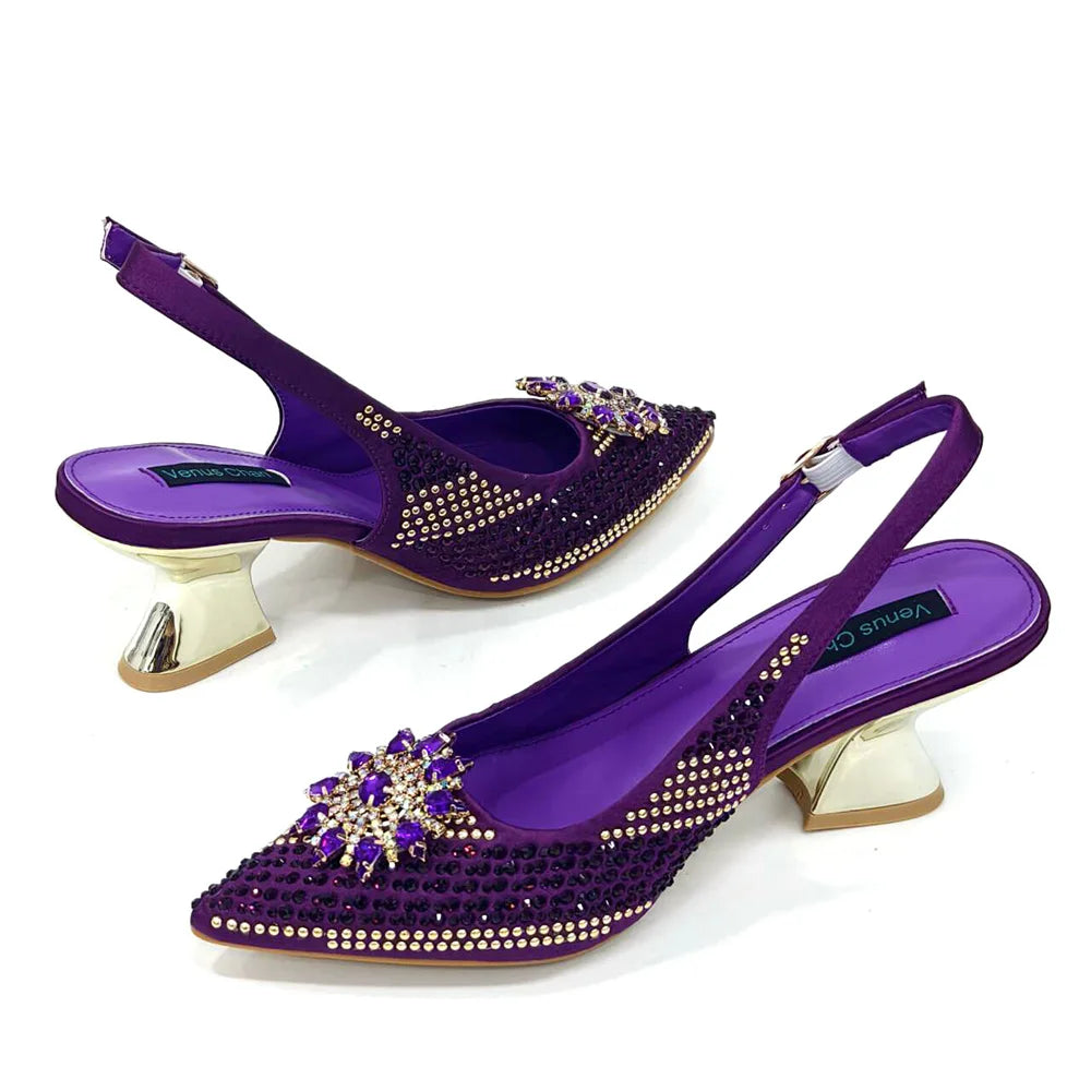 Complete matching set of women's elegant shoes and handbag, ideal for parties, weddings, and upscale occasions.