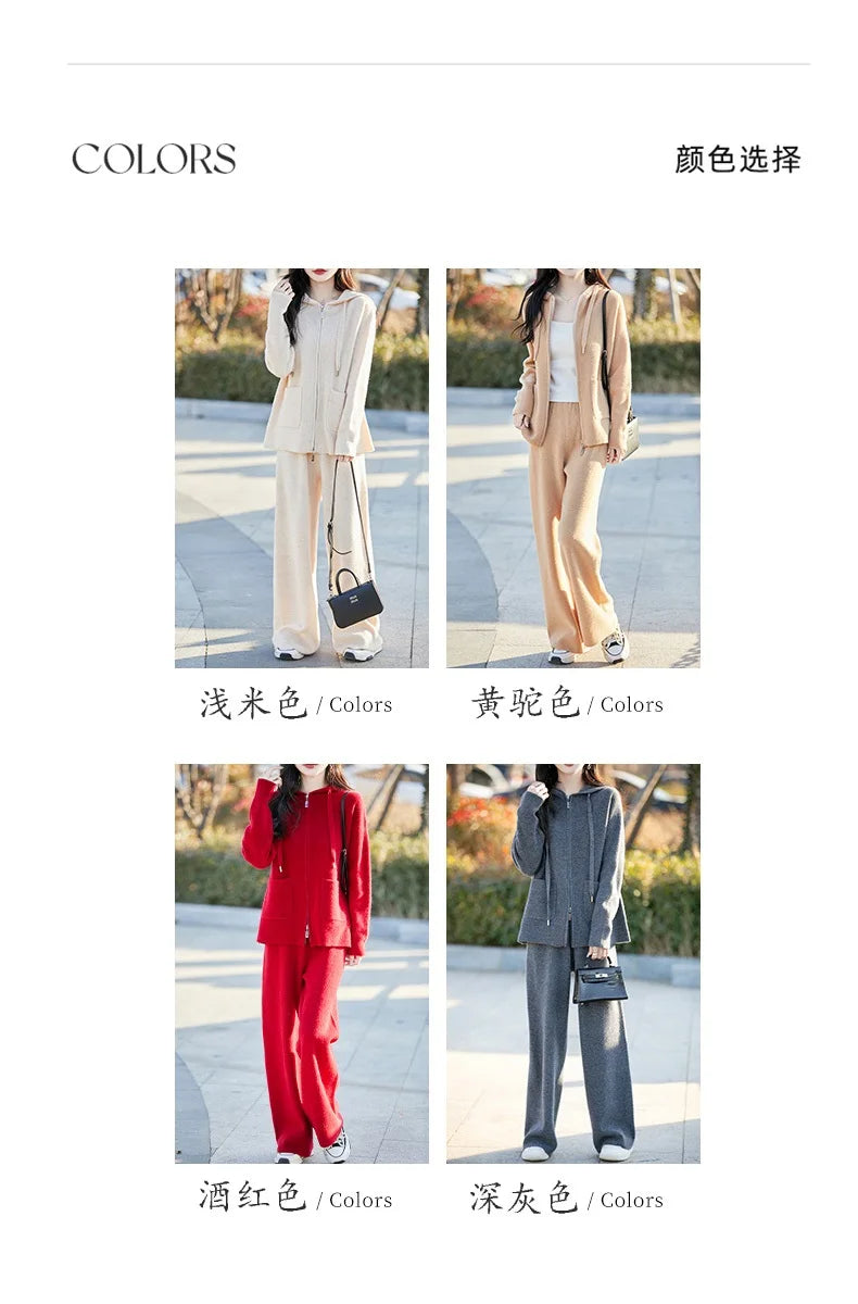 Luxurious women's crewneck hooded cardigan made from 100% Merino wool in a stylish design, perfect for casual winter wear.