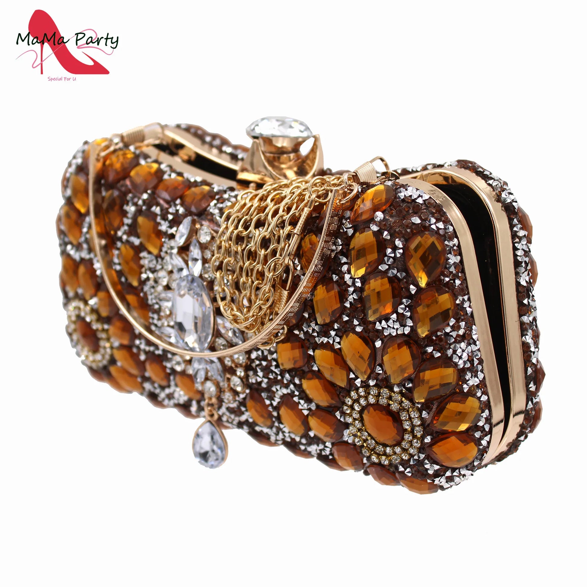 High-end fashionable red sandals with a super high square heel and crystal detailing, suitable for formal occasions.