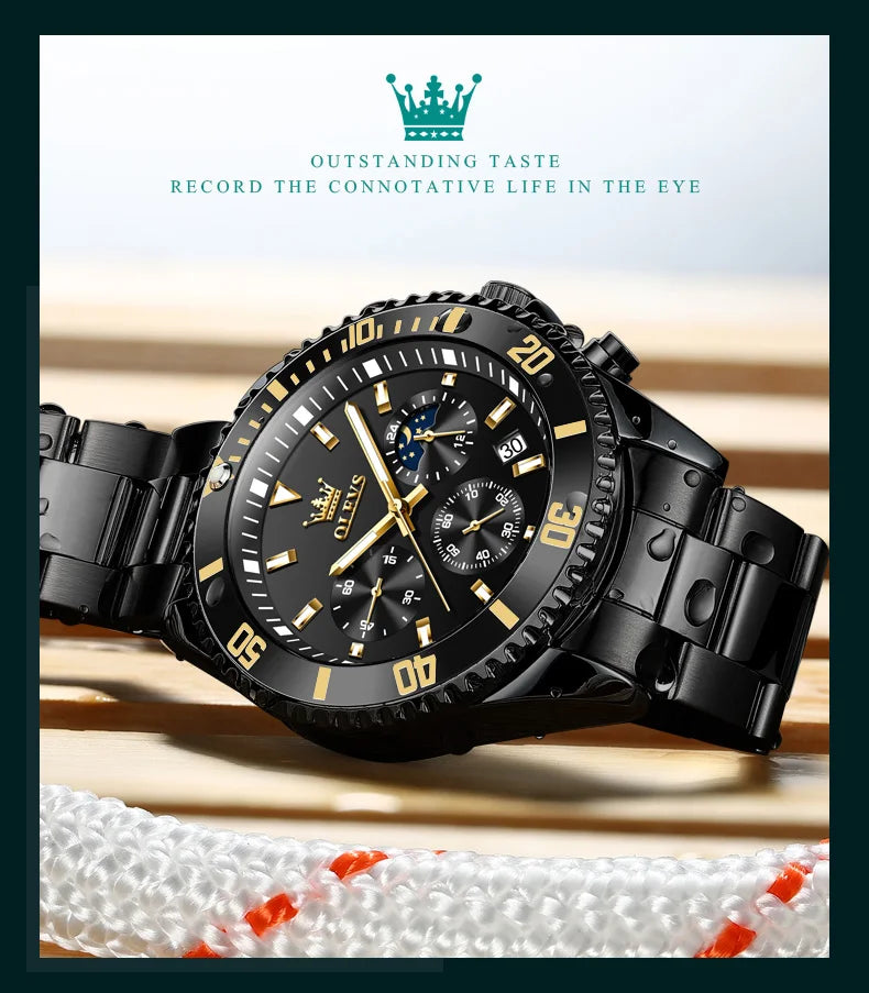 Luxury waterproof men's watch on wrist, highlighting its stylish design and functionality for modern men who appreciate quality.