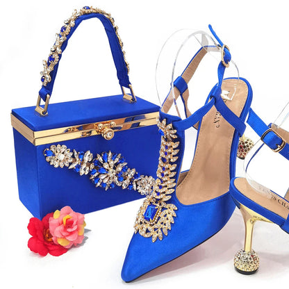 Red high heel shoe and handbag set elegantly displayed, highlighting a sophisticated fashion choice for women.