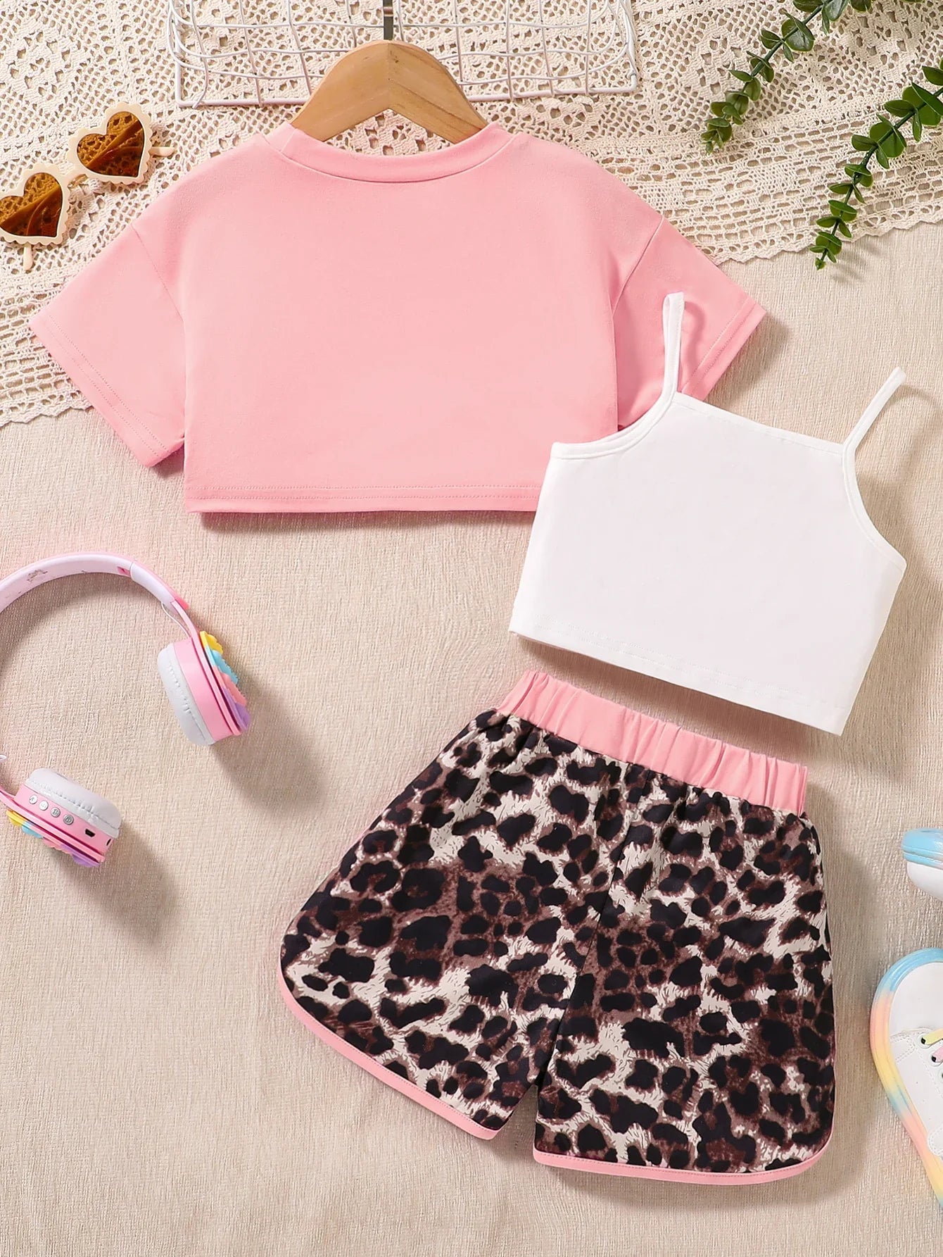 Elegant three-piece jogging outfit for girls aged 4-6Y, beautifully crafted from lightweight polyester, perfect for summer casual wear and active play.