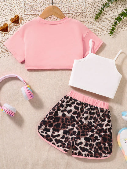 Elegant three-piece jogging outfit for girls aged 4-6Y, beautifully crafted from lightweight polyester, perfect for summer casual wear and active play.