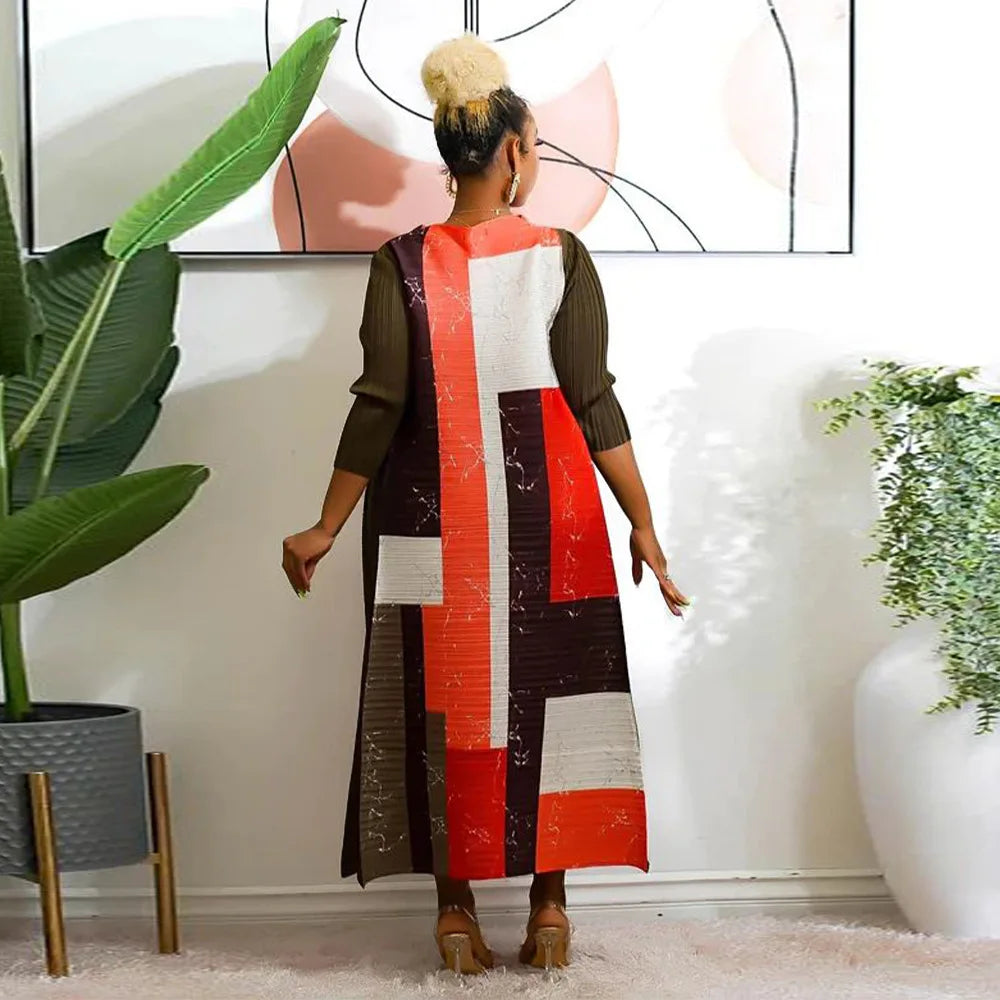 Elegant African plus size long dress featuring an O-neck and 3/4 sleeves, designed in traditional Dashiki style, perfect for sophisticated women.