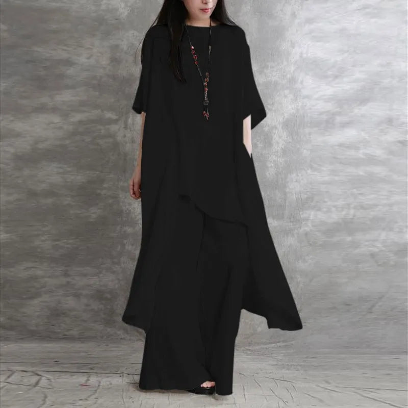 High waist wide leg trousers from the women's luxury cotton linen 2-piece set, designed with comfort and style in mind for modern women.