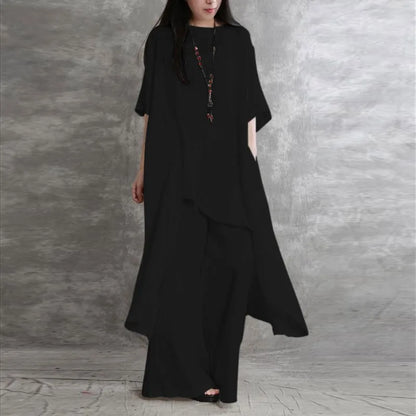 High waist wide leg trousers from the women's luxury cotton linen 2-piece set, designed with comfort and style in mind for modern women.