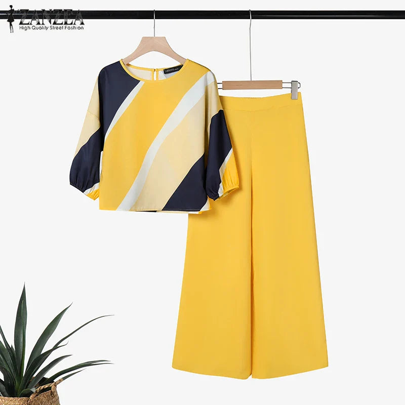 Complete view of the 2-Piece Summer Pant Set by ZANZEA, showcasing a harmonious blend of contemporary design and comfort, tailored for a sophisticated female audience.