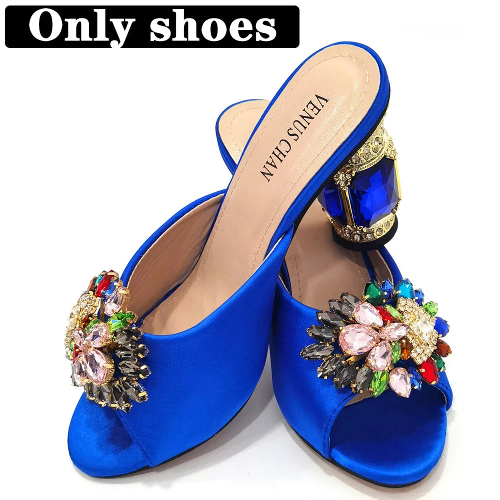 Elegant yellow luxury stiletto heels for women adorned with rhinestones, perfect for evening parties and weddings.