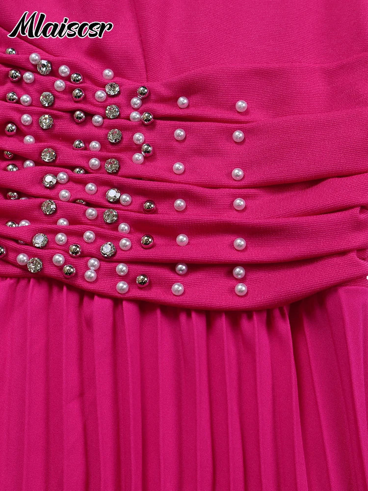Close-up view of the luxurious pearl bead embellishments on the Mlaiscsr Elegant Evening Party Jumpsuit, designed for a stylish, upscale look.