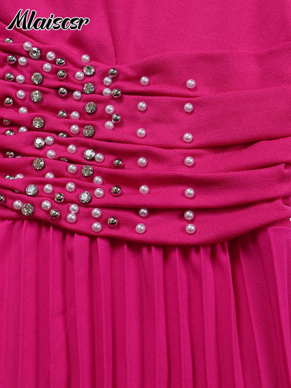 Close-up view of the luxurious pearl bead embellishments on the Mlaiscsr Elegant Evening Party Jumpsuit, designed for a stylish, upscale look.