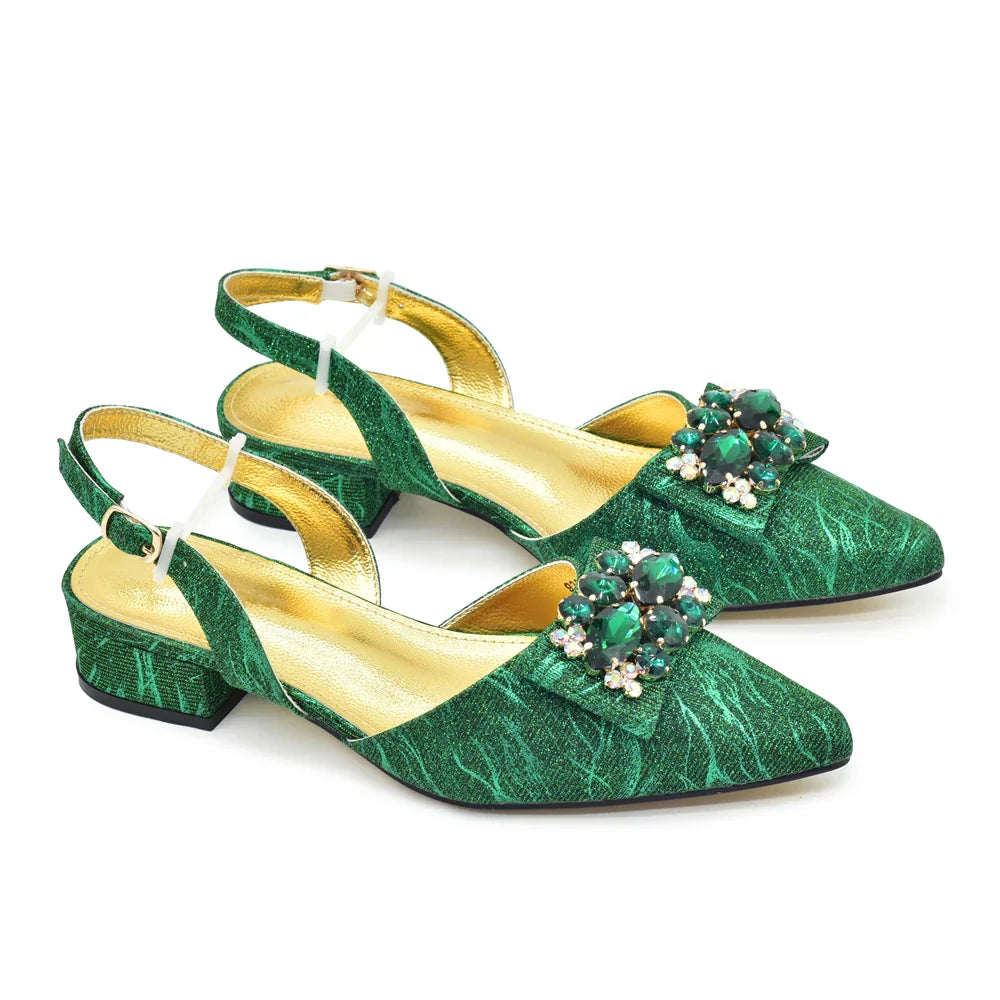 Chic green pump and purse set for women, featuring a stylish butterfly-knot design, perfect for parties and weddings.