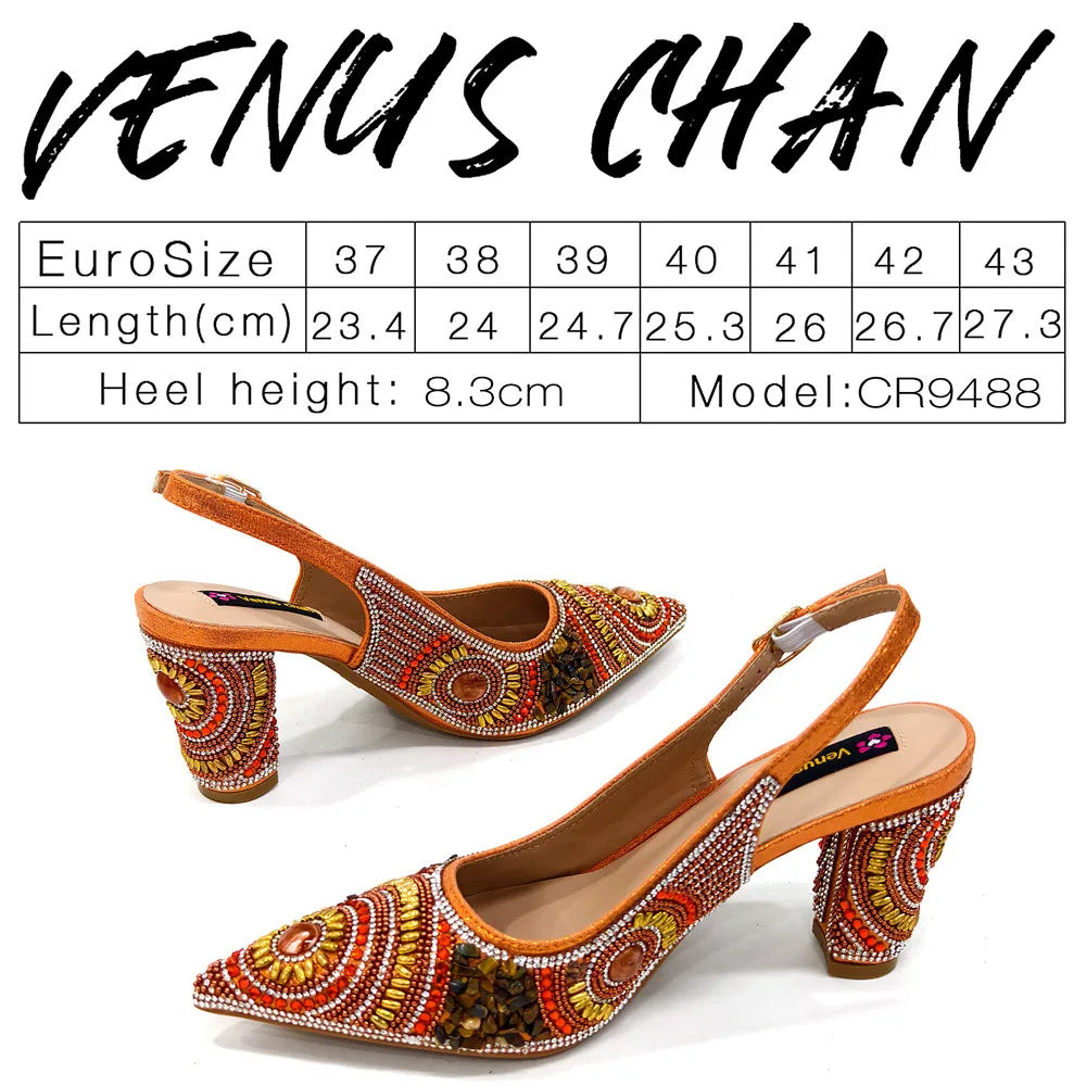 Fashion Forward Women's High Heel Slingbacks and Bag Set in Stunning Orange, a Chic Ensemble for Summer Events.