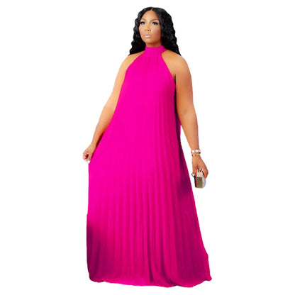 Chic and sophisticated Halter Maxi Dress for plus size women, showcasing pleated details and a glamorous look for special occasions.