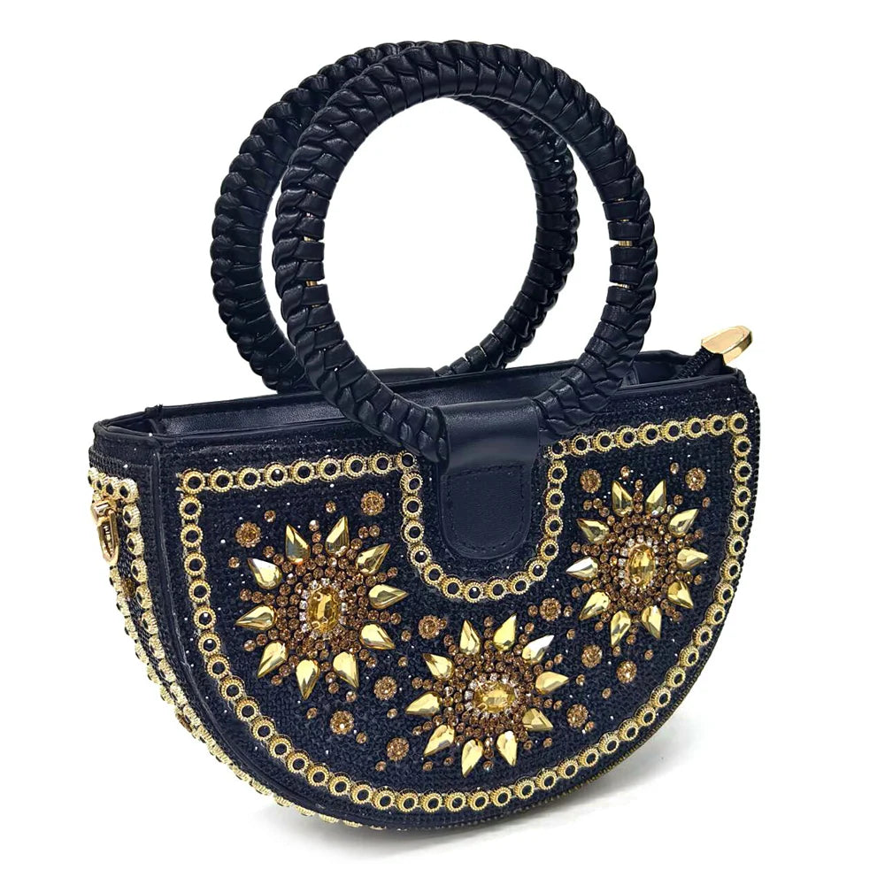 Close-up of luxurious pointed toe slingbacks from the women's evening party shoes and bag set, showcasing exquisite craftsmanship and bling detail.