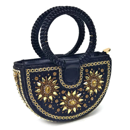 Close-up of luxurious pointed toe slingbacks from the women's evening party shoes and bag set, showcasing exquisite craftsmanship and bling detail.