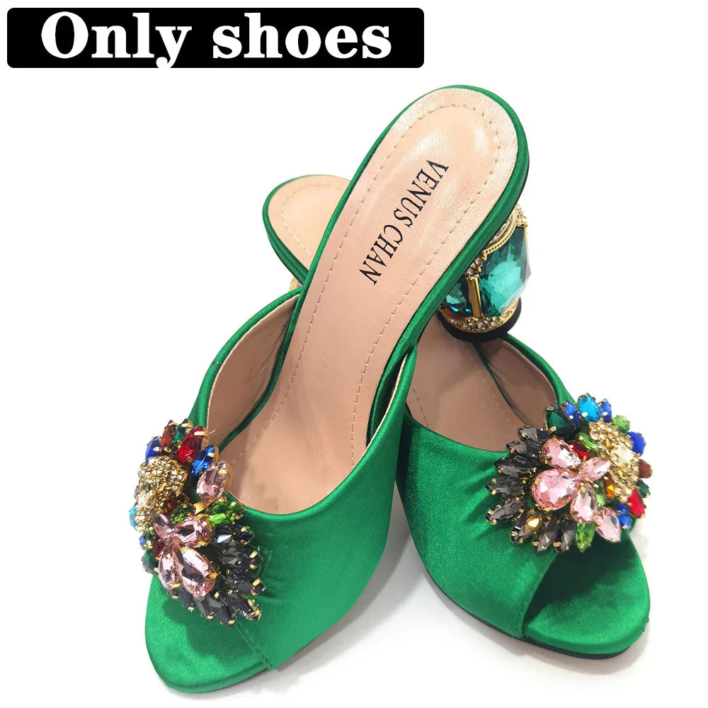 Detail shot of luxurious stiletto heels featuring intricate rhinestone embellishments, crafted for the discerning woman at formal gatherings.