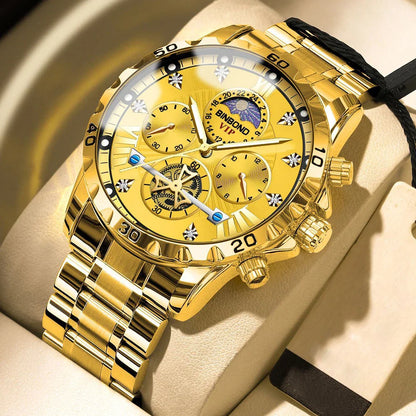 Stylish luxury stainless steel men's watch, emphasizing the push button hidden clasp and sophisticated band design, ideal for all formal settings.