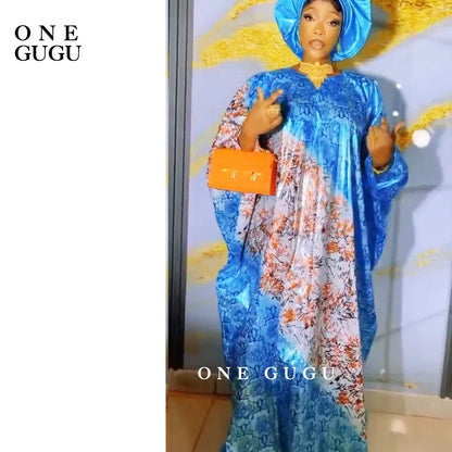 Premium Nigerian Bazin Riche Dashiki gown adorned with intricate embroidery lace, displayed elegantly with a matching shawl, suitable for formal parties and special occasions.