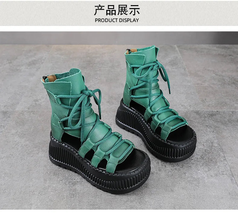 Detailed look at Koznoy Women's Ethnic Cow Leather Booties, showcasing the intricate design, breathable material and luxury finish, perfect for fashionable occasions.