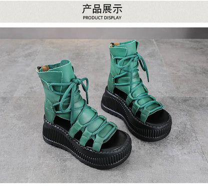 Detailed look at Koznoy Women's Ethnic Cow Leather Booties, showcasing the intricate design, breathable material and luxury finish, perfect for fashionable occasions.