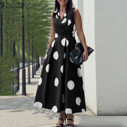 Versatile ZANZEA Maxi Dress in polka dots, perfect for spring and summer seasons, combining luxury with comfort for the modern woman.