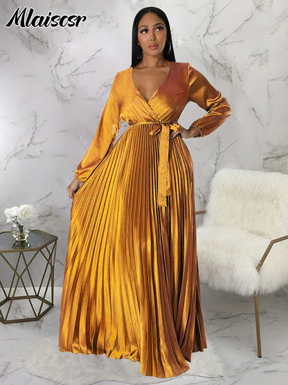 Full-length view of the Mlaiscsr Women’s floor-length dress in a rich material, perfect for middle-aged women attending upscale events.