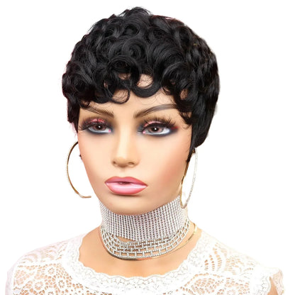Chic curly pixie wig for women made from high temperature fibre, ideal for daily use, perfectly balancing style and comfort for any occasion.