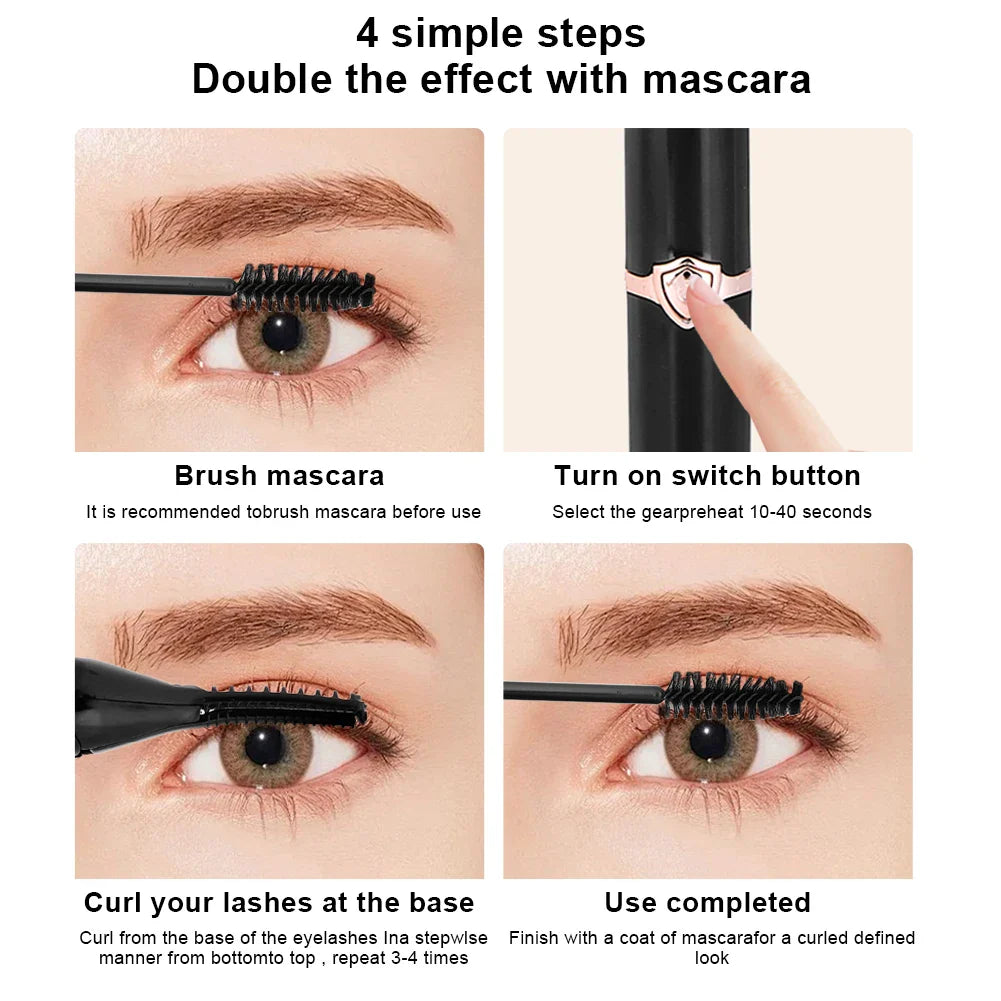 User demonstrating the USB rechargeable eyelash curler, achieving a perfect natural curl for stunning eyes.