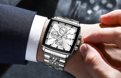 Men's luxury waterproof smart watch, featuring a luminous display and stainless steel band, ideal for fashion and casual wear.