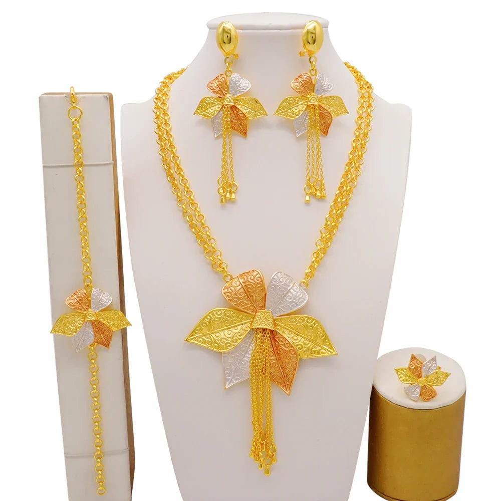 Elegant gold ring matching the bridal jewelry set, showcasing a trendy design for women.