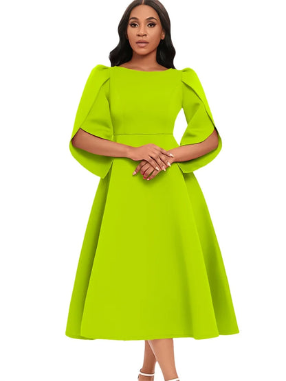 Wmstar Women's A-Line Dress in vibrant colour, ideal for formal occasions, with exquisite zipper detailing and three-quarter sleeves.