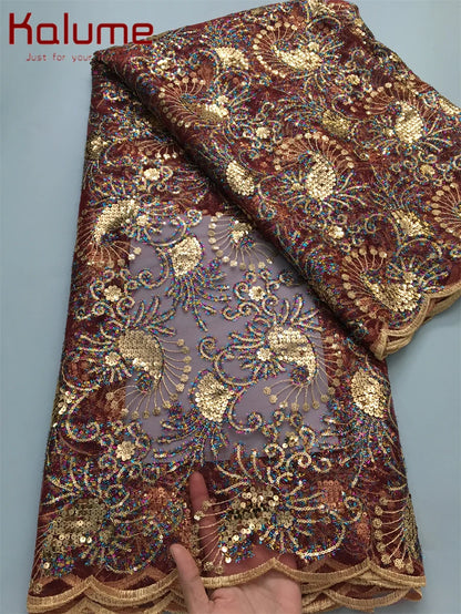 Soft and eco-friendly polyester cotton blend Kalume lace fabric, ideal for fashionable, high-end attire.