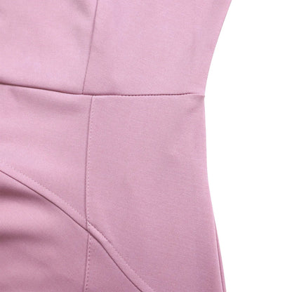 Close-up of the exquisite fabric and pleating details of the elegant knee-length evening dress, showcasing its premium polyester construction.