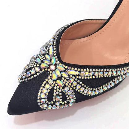 Close-up of Venus Chan high heel sandals featuring intricate crystal detailing and spike heels, ideal for summer and autumn parties.