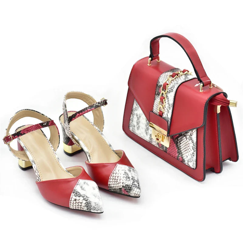 Luxurious Italian women's high heel pumps showcasing a pointed toe design with rhinestone embellishments, complemented by a chic matching handbag.