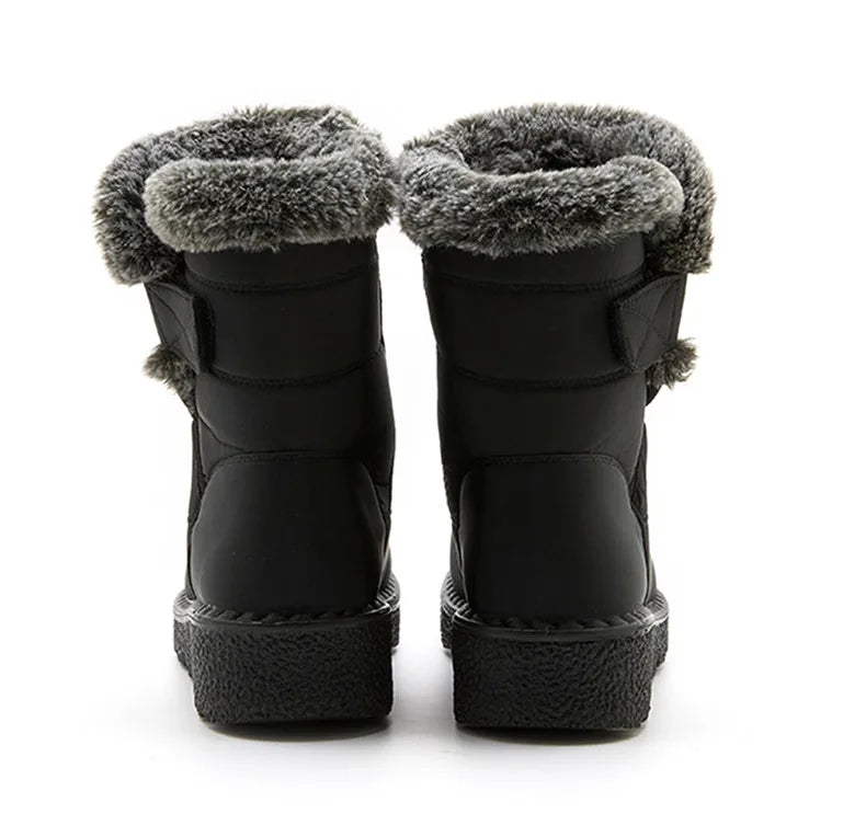Fashion-forward luxury women's ankle boots with fur, beautifully arranged on a winter-themed backdrop, showcasing their stylish design and practicality.