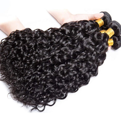 High-quality Brazilian Remy Hair Weave bundles featuring a luxurious water wave texture, perfect for elegant hairstyles.